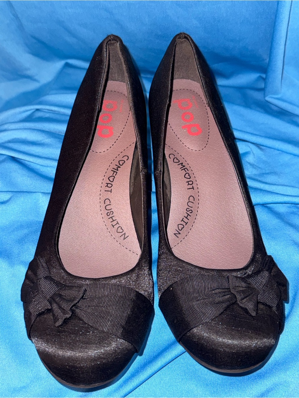 pop Black Women's Bow-Front Comfort Cushion Heels